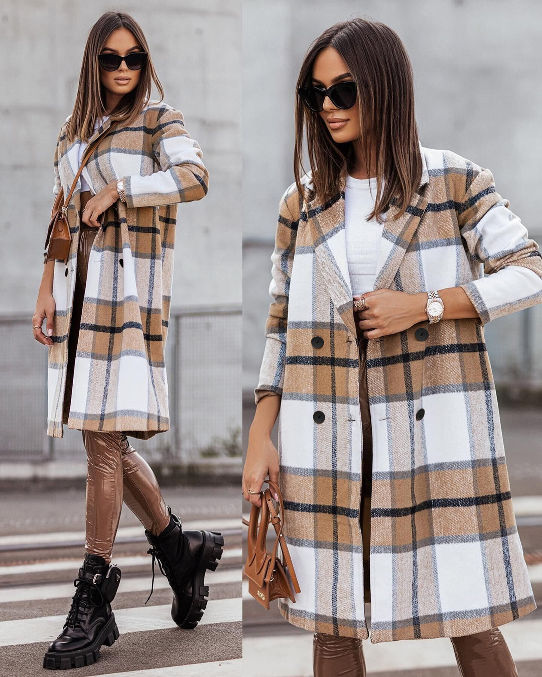 Damen Karierter Oversized-Wintermantel EB