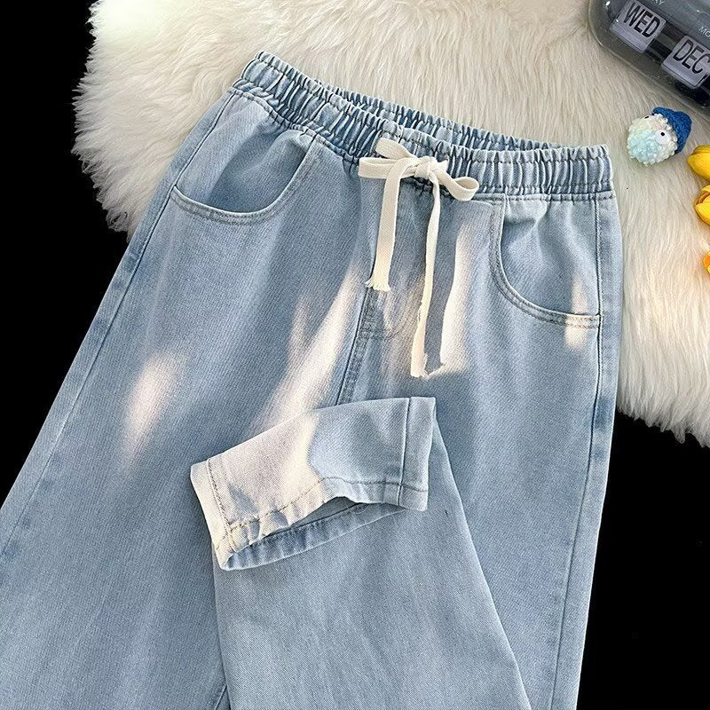 Damen lässige Denim-Hose mit elastischem Bund und praktischen Eingrifftaschen EB