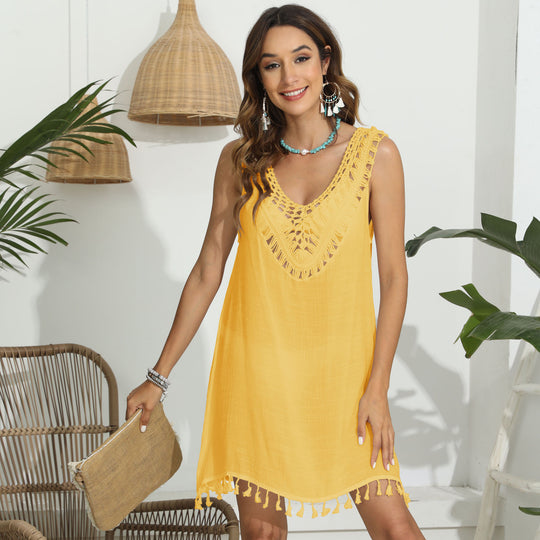 Damen luftiges Strandkleid mit fransigen Details EB 1779788129
