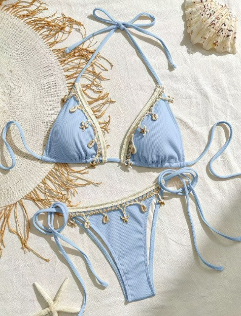 Damen Triangel-Bikini-Set mit verspielten Rüschendetails und anatomischer Passform EB