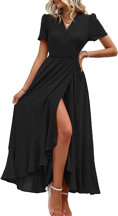 Damen Wickelmaxikleid mit eleganter Raffung und asymmetrischem Saum EB
