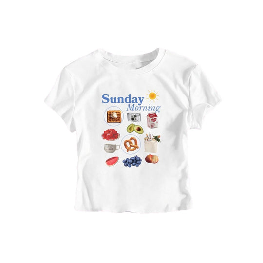 Damen T-Shirt mit kreativem Frühstücksmotiv und modernem Schriftzug EB