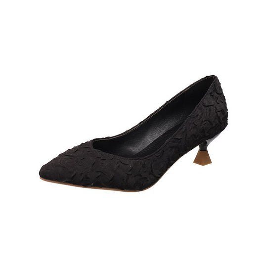 Damen elegante Spitzenpumps mit strukturiertem Obermaterial und dekorativem Blockabsatz EB
