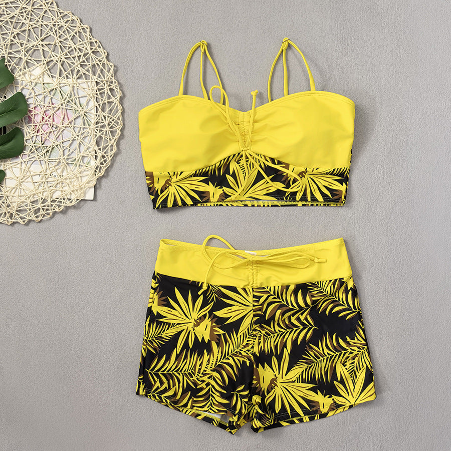 Damen Crop-Top Bikini mit floralem Design und bequemen Shorts EB