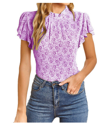 Damen elegantes Blusenshirt mit Rüschendetails und floralem Muster EB