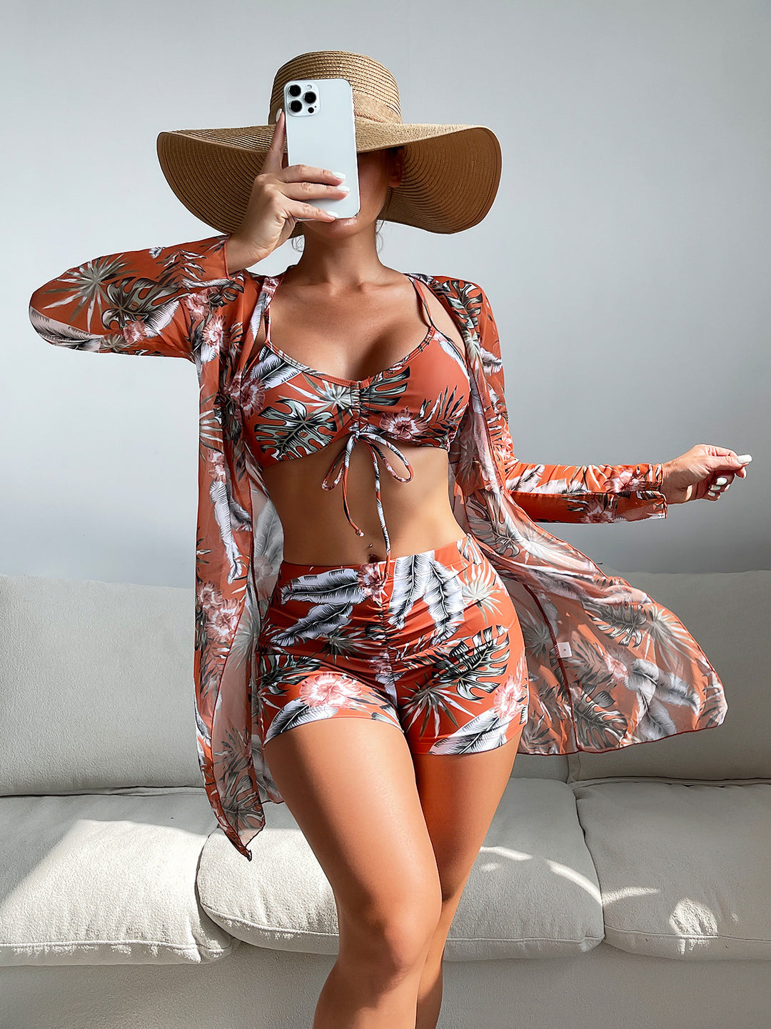 EB | Dreiteilige Bluse mit hoher Taille und langen Ärmeln mit Kordelzug