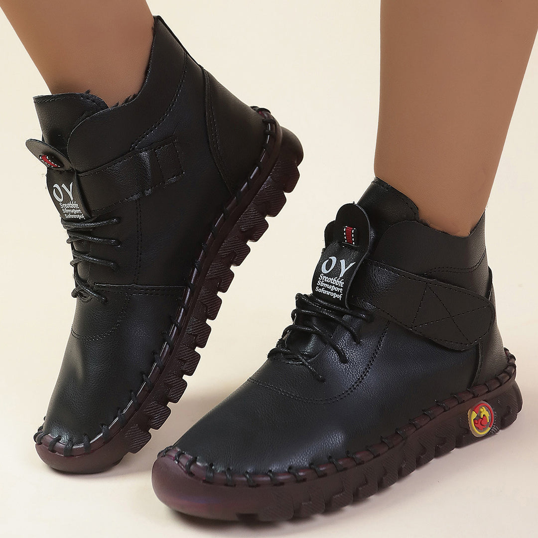 Damen nan knöchelhohe Komfort-Schnürbooties mit Klettverschluss und profilierter Gummilaufsohle EB