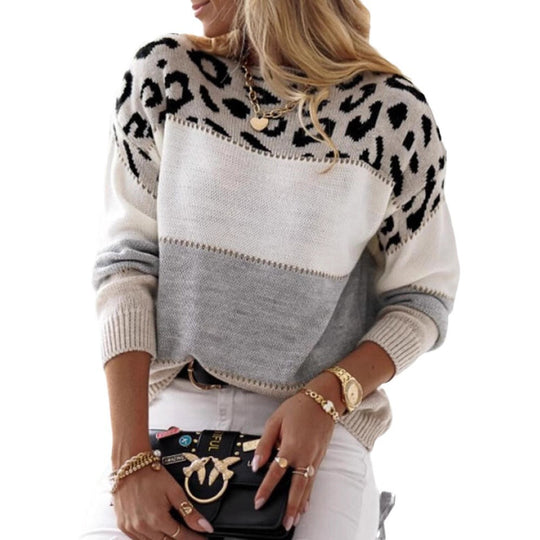 Damen modischer Pullover mit tierischem Muster und lässigem Schnitt EB