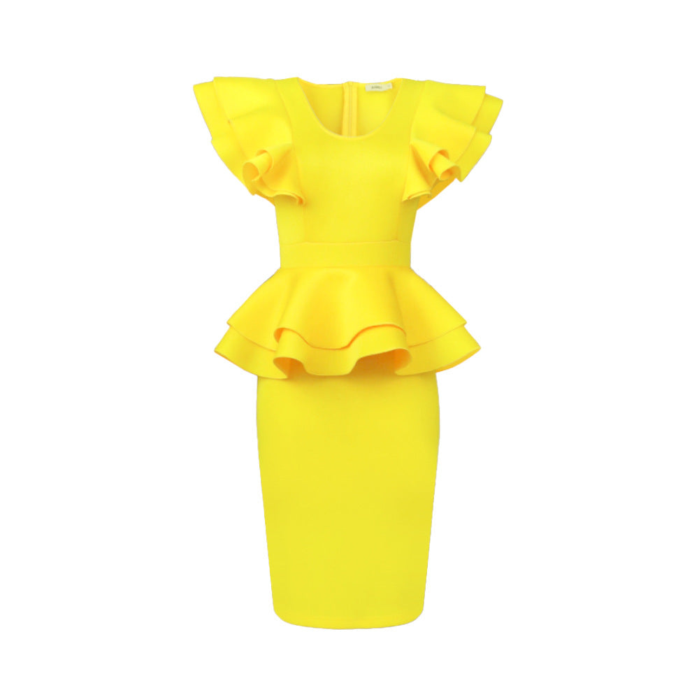 Damen figurbetontes Kleid mit voluminösem Rüschenabschluss EB