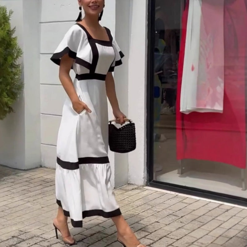 Damen Elegantes Maxikleid mit kontrastierenden Rüschendetails EB
