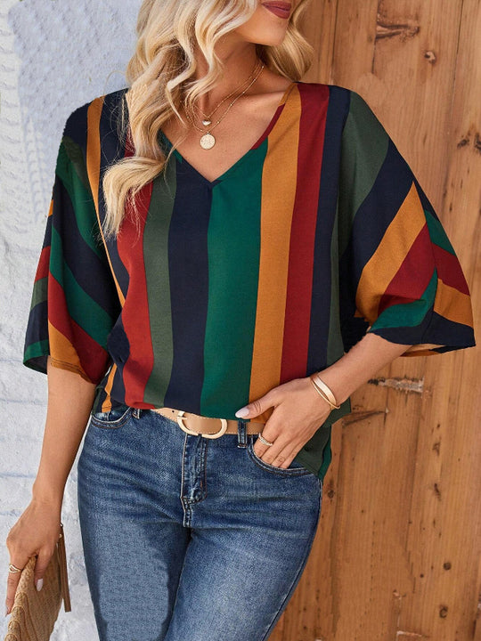 Damen farbenfrohes gestreiftes Oberteil EB
