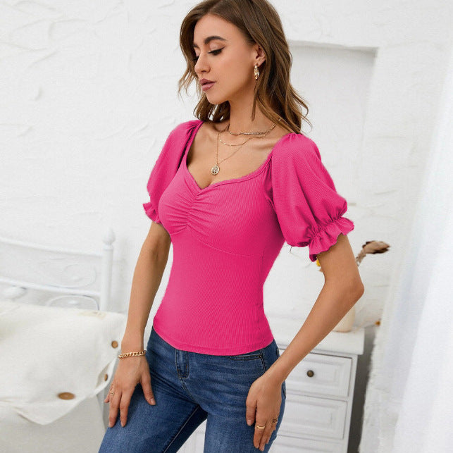 Damen Bodys mit Puffärmeln und Raffung EB