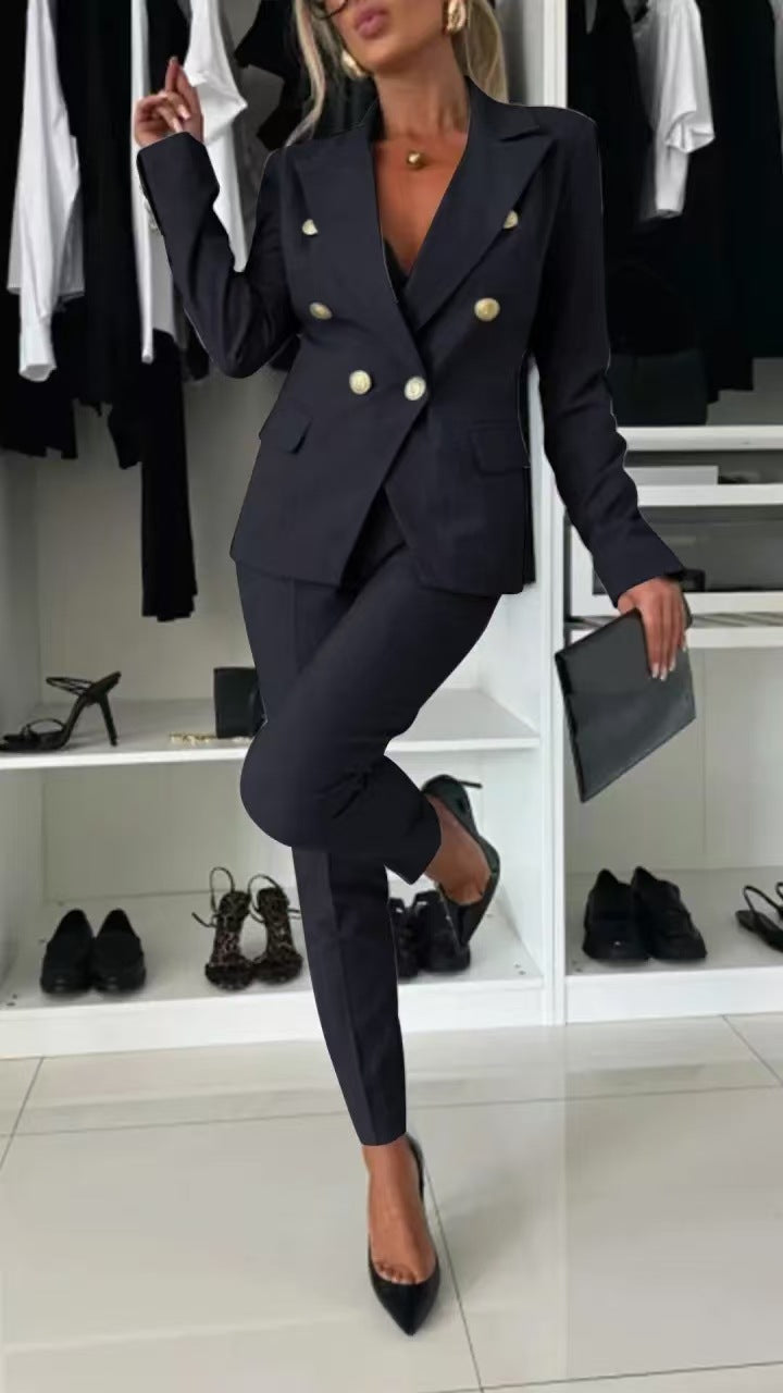 Damen Doppelreihiger taillierter Hosenanzug mit Slim-Hose EB