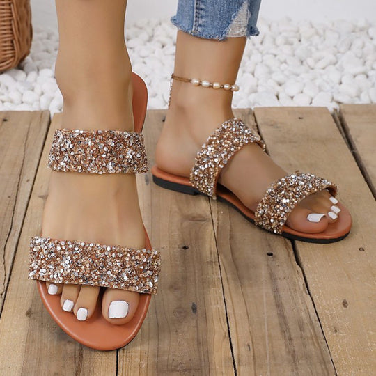 Damen modische Riemchensandalen mit Glitzerdetails EB