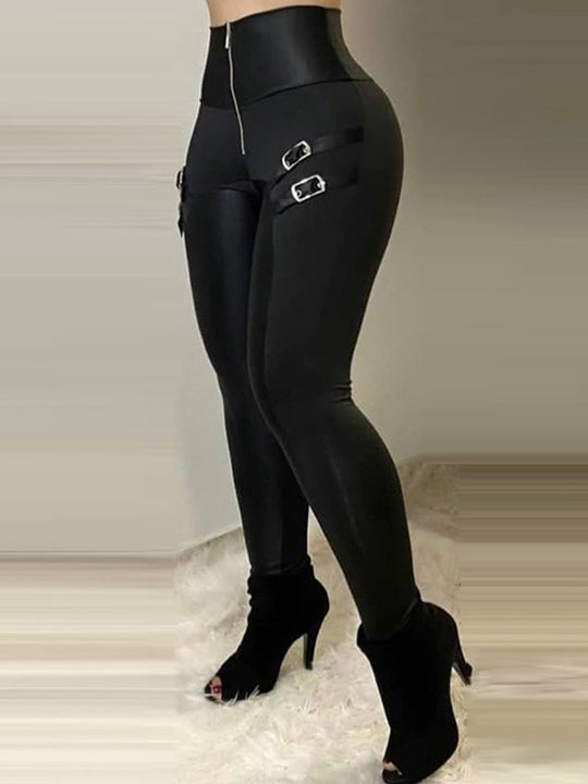 Damen Hochtaillierte Leggings mit modischen Schnallen-Details EB