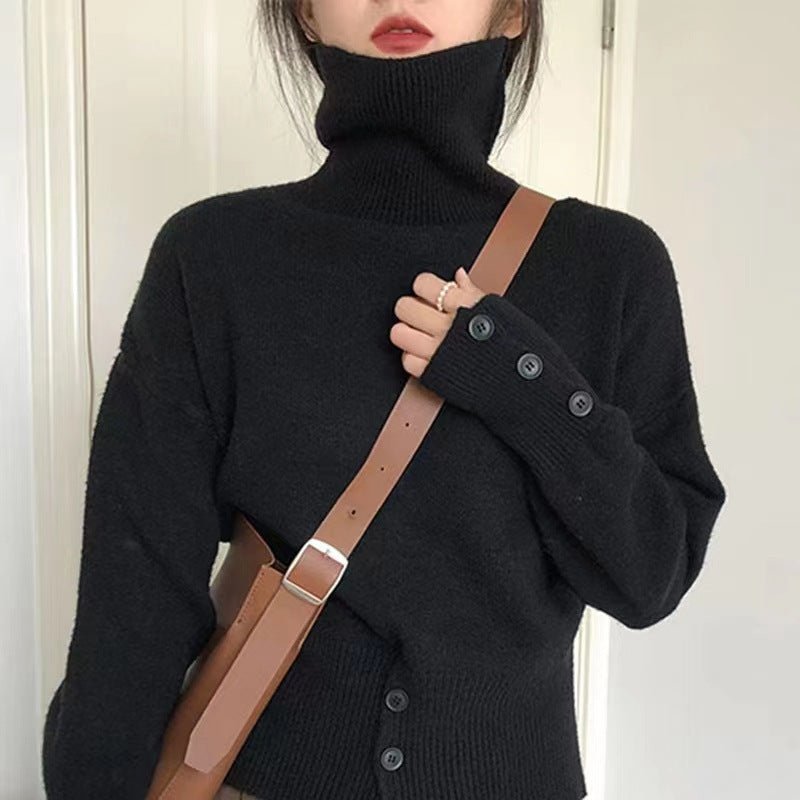 Damen Rollkragenpullover mit Knopfdetails und lässigem Schnitt EB