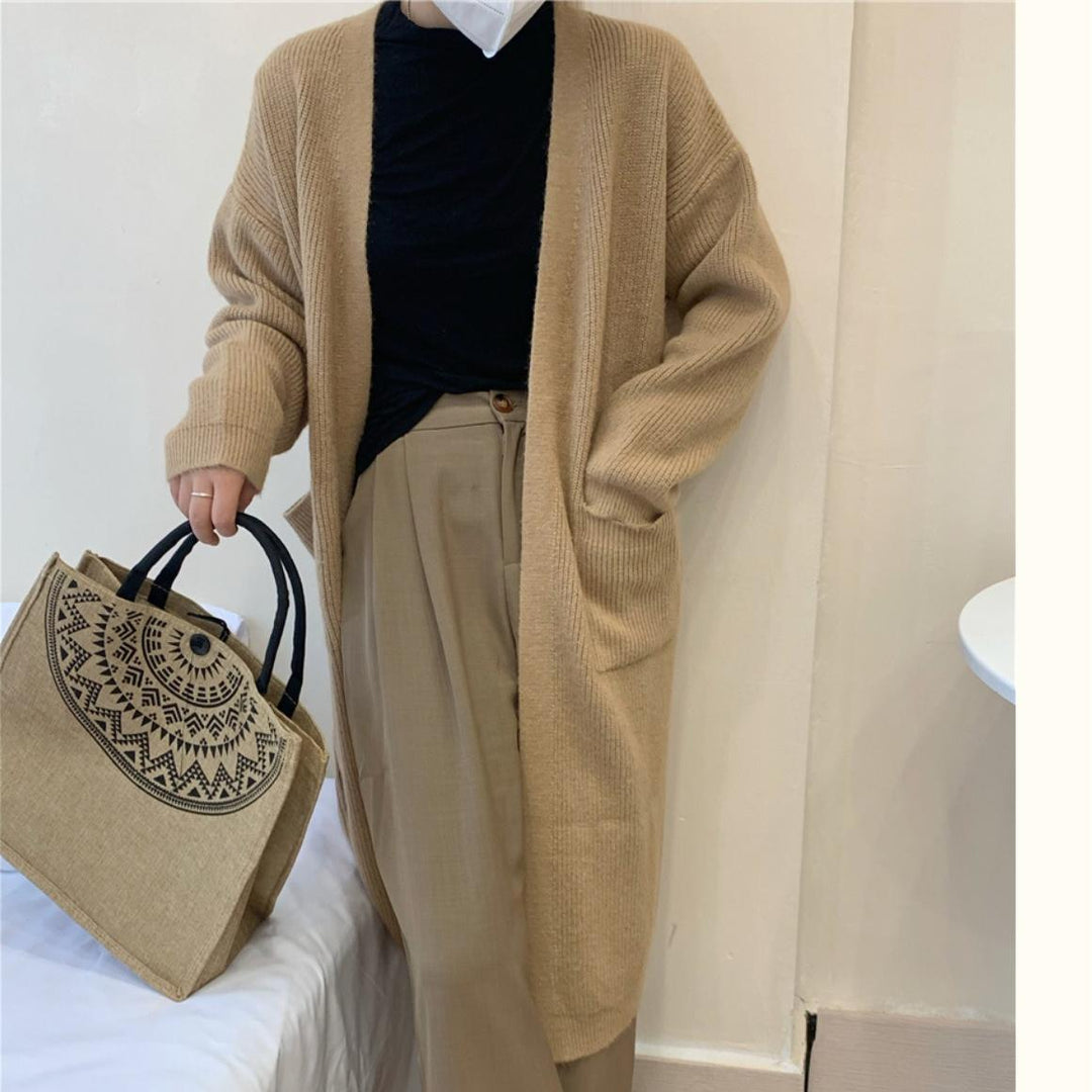 Damen Weicher Strickmantel mit großzügigen Taschen und weitem Schnitt EB