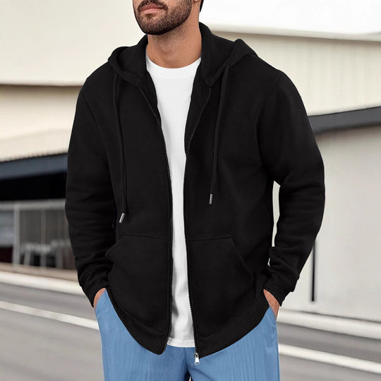Herren lässige Kapuzenjacke mit atmungsaktivem Sweatstoff und praktischen Taschen EB