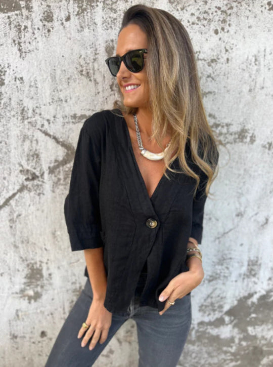 Damen Leichtes Leinenblazer mit kurzer Arm EB