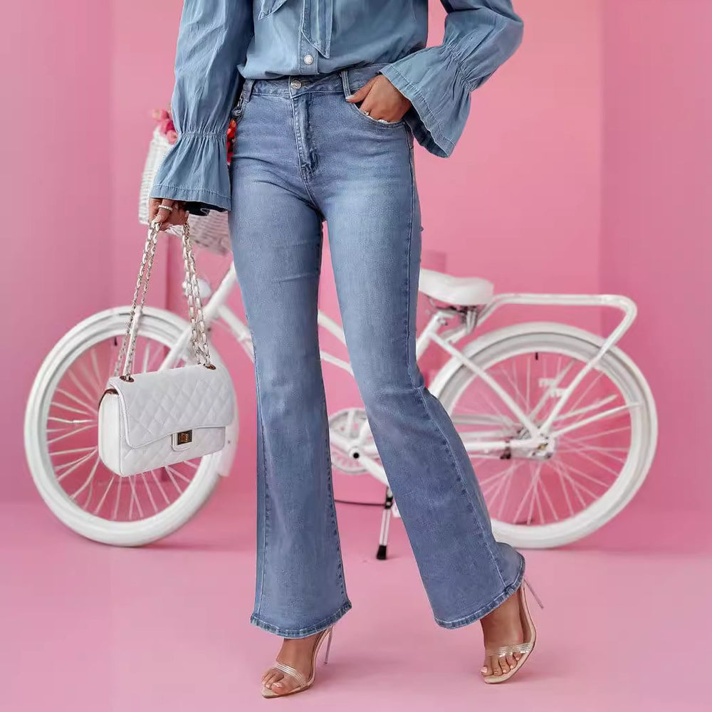 Damen Denim Hemd mit Rüschen und Schleifen-Details EB