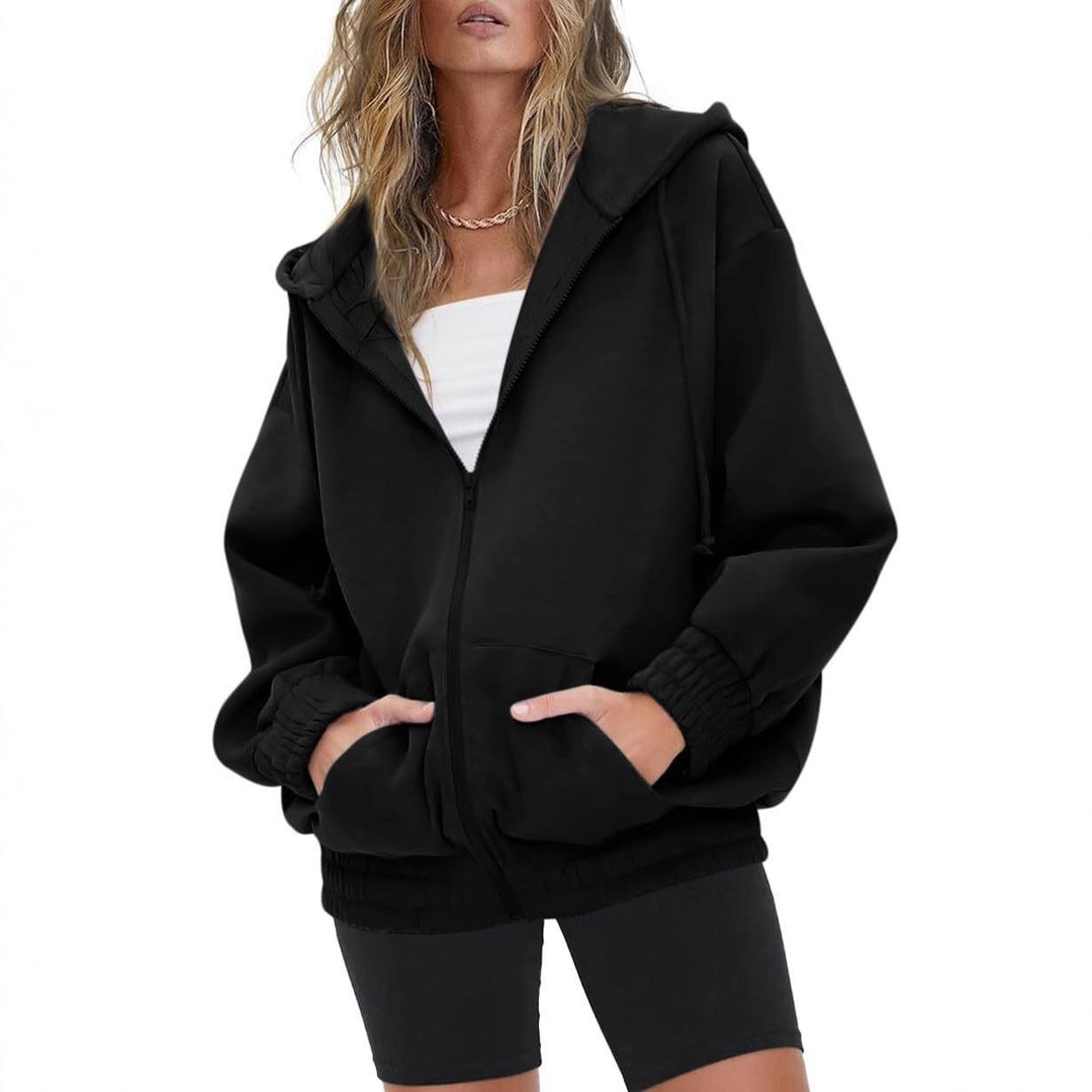 Damen nan oversized Kapuzenjacke mit Reißverschluss, Fleece-Futter und Kängurutaschen EB
