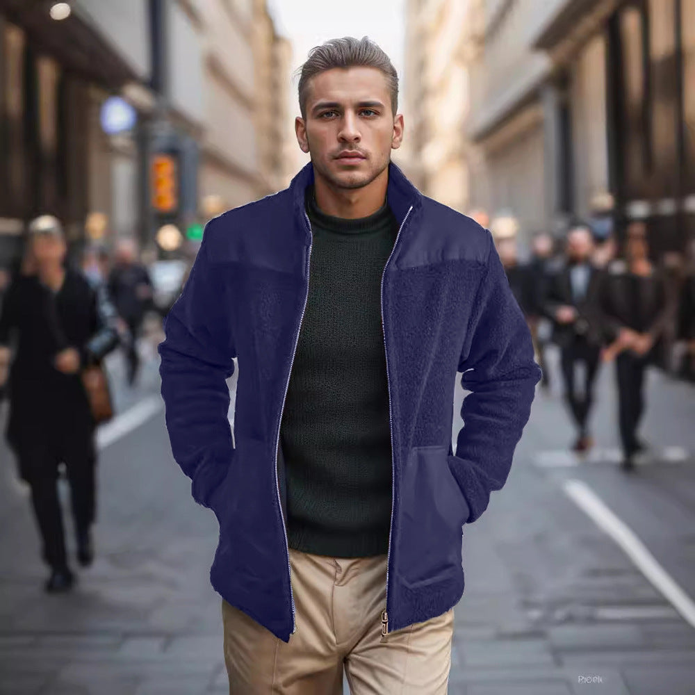 Herren Fleecejacke mit hohem Kragen und praktischen Taschen EB