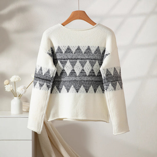 Damen Strickpullover mit modernem Wellenmuster und angenehmer Passform EB