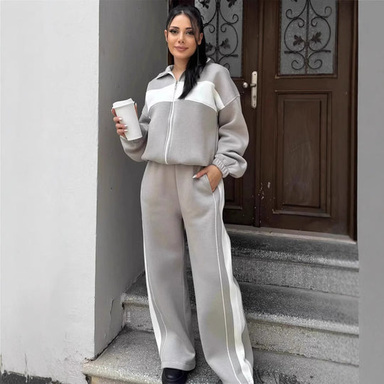 Damen Sportliches Loungewear-Set mit hohem Kragen und Reißverschluss EB