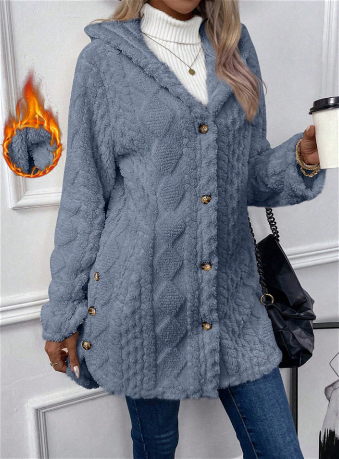 Damen Kuschelige Teddyjacke mit Knopfverschluss EB