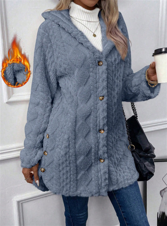 Damen Kuschelige Teddyjacke mit Knopfverschluss EB