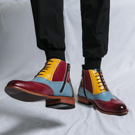 Damen Stilvolle Leder Stiefeletten mit farbenfrohem Design EB