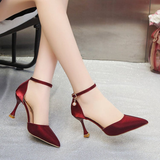 Damen elegante Spitzen Hochhackige Schuhe mit zierlichen Riemen EB