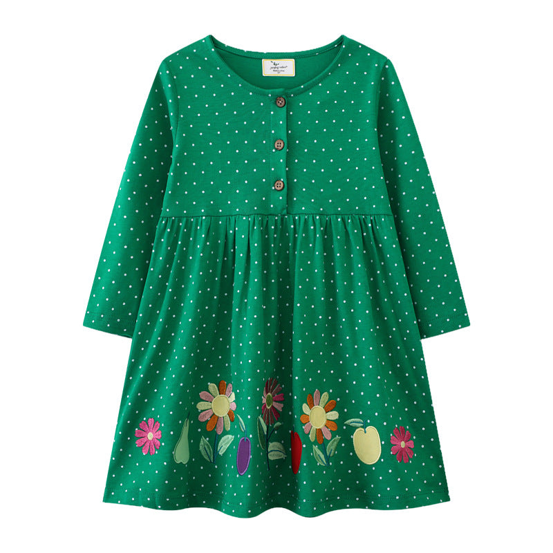 Mädchen Baumwollkleid mit bunten Blumenstickereien EB