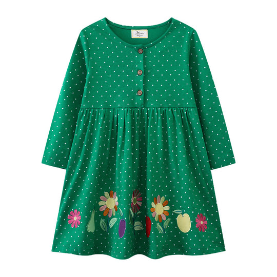 Mädchen Baumwollkleid mit bunten Blumenstickereien EB