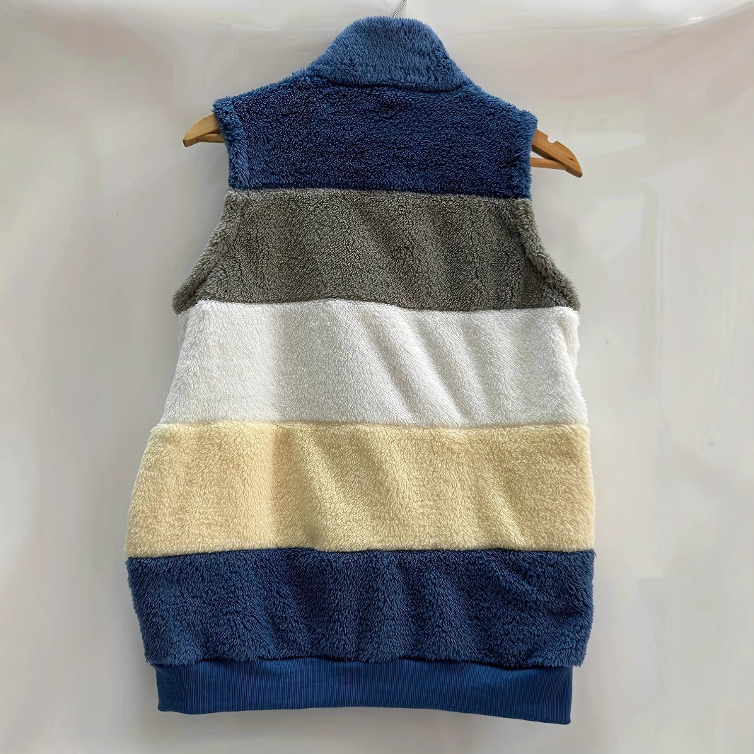 Damen kuschelige Fleece-Jacke mit hohen Kragen und praktischen Reißverschlusstaschen EB