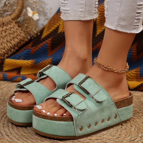 Damen Luftige Sandalen mit doppeltem Riemendesign und praktischen Schnallen EB
