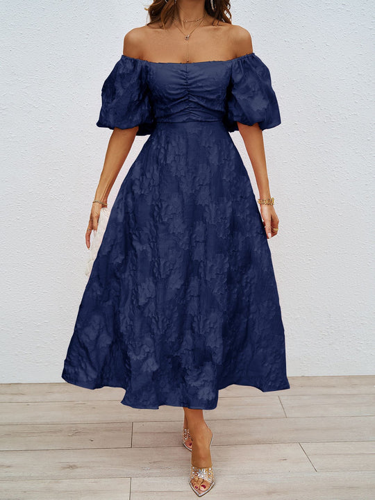 Damen Maxikleid mit schulterfreiem Design und voluminösen Puffärmeln EB