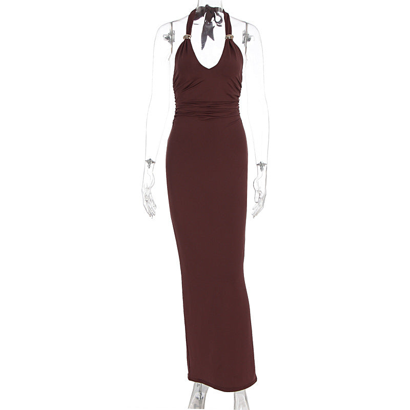 Damen Elegantes Abendkleid mit tiefem V-Ausschnitt und dekorativem Halter EB