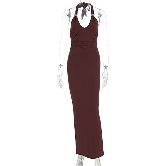 Damen Elegantes Abendkleid mit tiefem V-Ausschnitt und dekorativem Halter EB