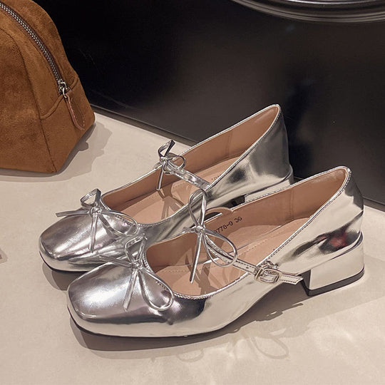 Damen Ballerinas mit modischer Schleifen-Applikation und elegantem Blockabsatz EB