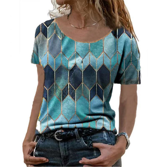 Damen Kurzarm Oberteil mit geometrischem Muster EB