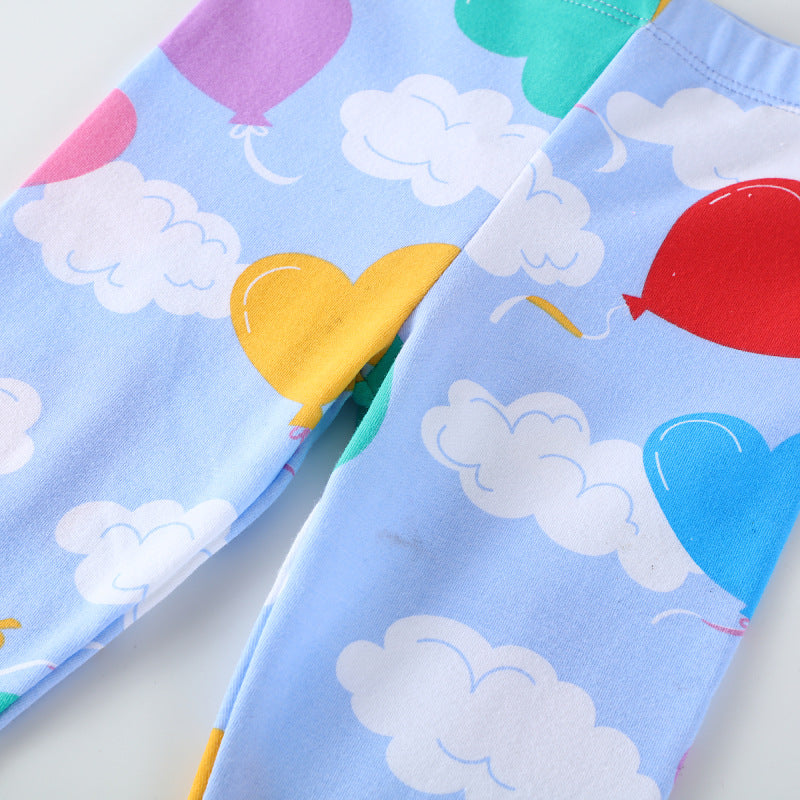 Mädchen Leggings mit fröhlichem Herz- und Wolkenmotiv EB