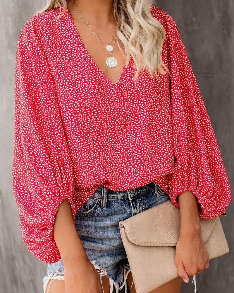 Damen Bluse mit weiten Ärmeln und floralem Muster EB
