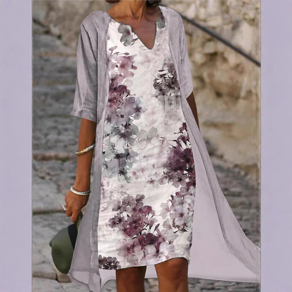 Damen Freizeitkleid mit floralem Design und tiefem V-Ausschnitt EB