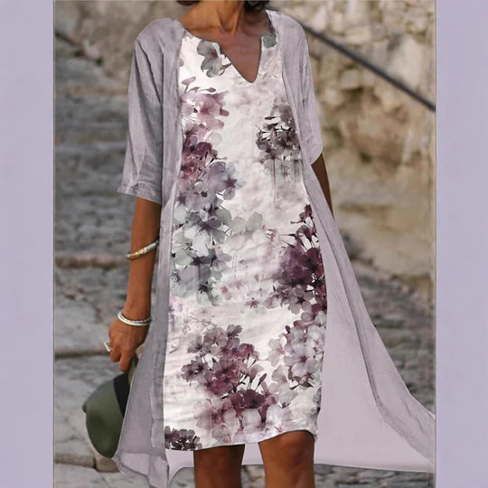Damen Freizeitkleid mit floralem Design und tiefem V-Ausschnitt EB
