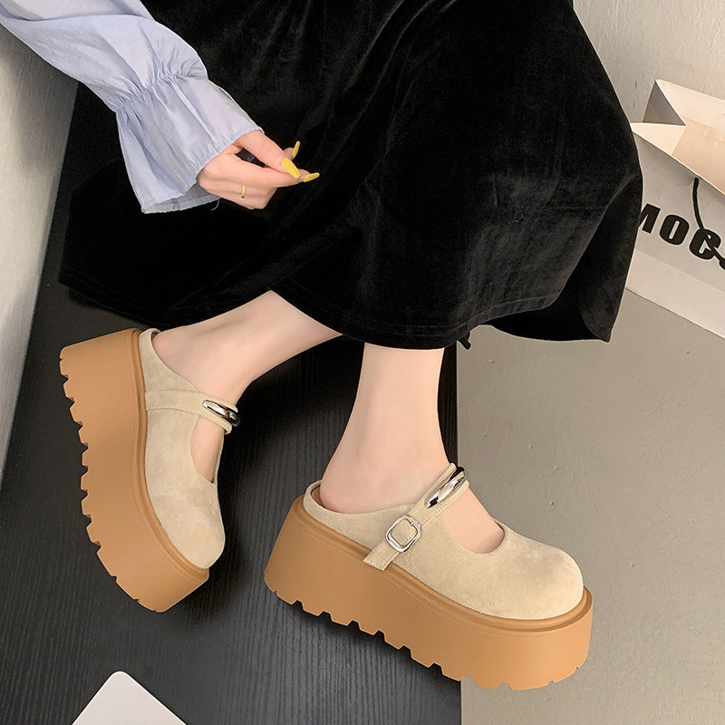 Damen Stilvolle Plateau-Mules mit verstellbarem Riemen und rutschfester Sohle EB