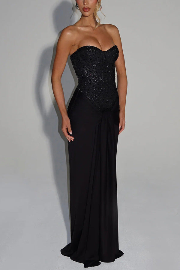 Damen Elegantes Abendkleid mit transparentem Oberteil und seitlichem Schlitz EB
