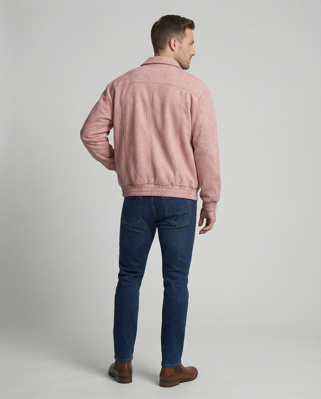 Herren lockerer Blouson aus Lederimitat mit verdecktem Reißverschluss und elastischen Bündchen EB