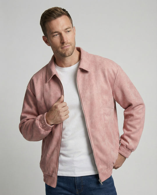 Herren lockerer Blouson aus Lederimitat mit verdecktem Reißverschluss und elastischen Bündchen EB