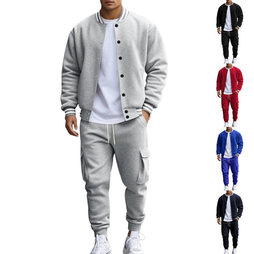 Herren nan sportives College-Set aus Sweatjacke mit Druckknöpfen und Cargo-Jogginghose mit Tunnelzug EB